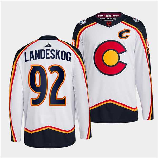 Men%27s Colorado Avalanche #92 Gabriel Landeskog White 2022-23 Reverse Retro Stitched Jersey Dzhi
